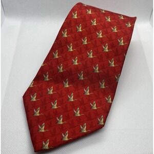 Salvatore Ferragamo Red 100% Silk All Over Flying Duck Print Men's Neck Tie Bird